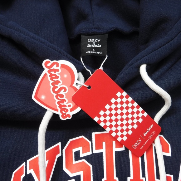 DAZY Navy Blue Color Hooded Long Sleeve Fleece Lined Sweatdress - Picture 7 of 9